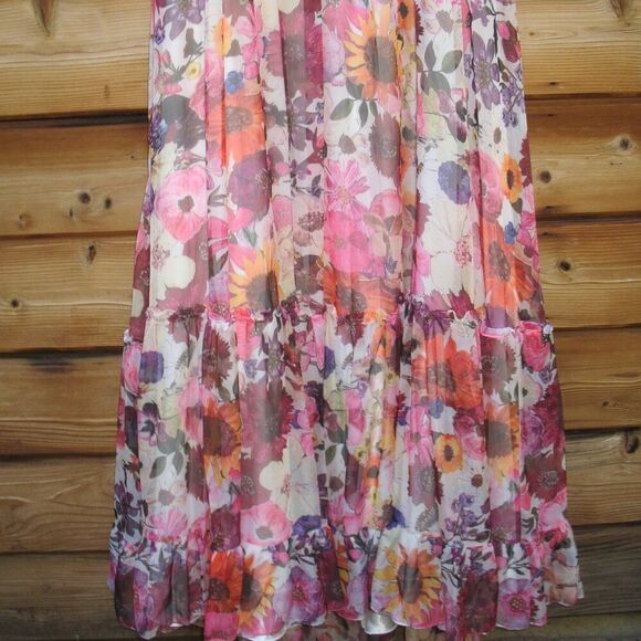 MAC DUGGAL 68108 Multicolor Asymmetrical Ruffled Halter Floral Gown - Picture 10 of 15